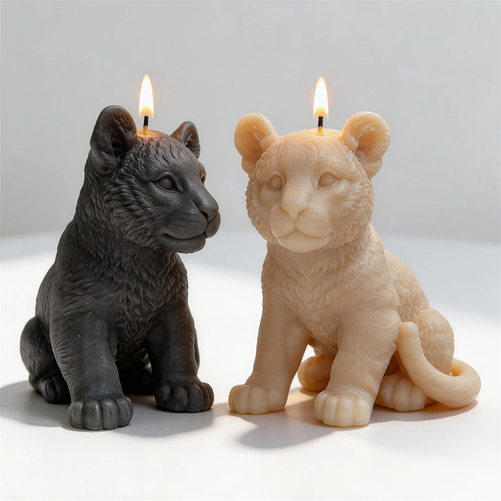 Tiger Cub Sitting Statue Silicone Mold Tiger Baby Animal Candle Mold Home Garden Ornament Pet Resin Silicone Mold