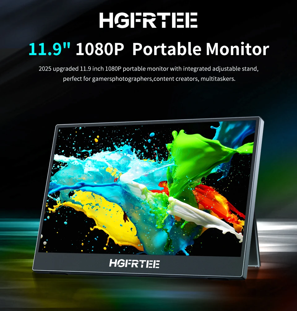 HGFRTEE 11,9 Zoll tragbarer Monitor 100 % sRGB 1080P mit 60 Hz USB-C und HDMI externes Display für XBox PS5 Switch Loptop Zweiter Bildschirm – Detail 1