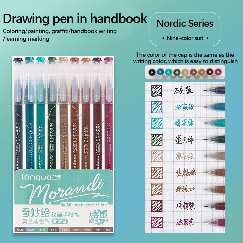 LANGUO 45/9 Kleuren Morandi Kleurrijke Gel Pen Student Schrijven Marker DIY Graffiti Schilderij Tekening Handboek Pennen School Nieuwe kleuren