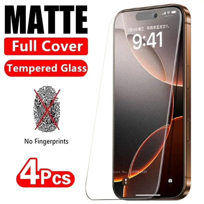 4PCS Forsted Tempered Glass For iPhone 16 15 14 13 12 11 Pro Max Matte Screen Protectors For iPhone 16 Plus X XR XS Max Glasses