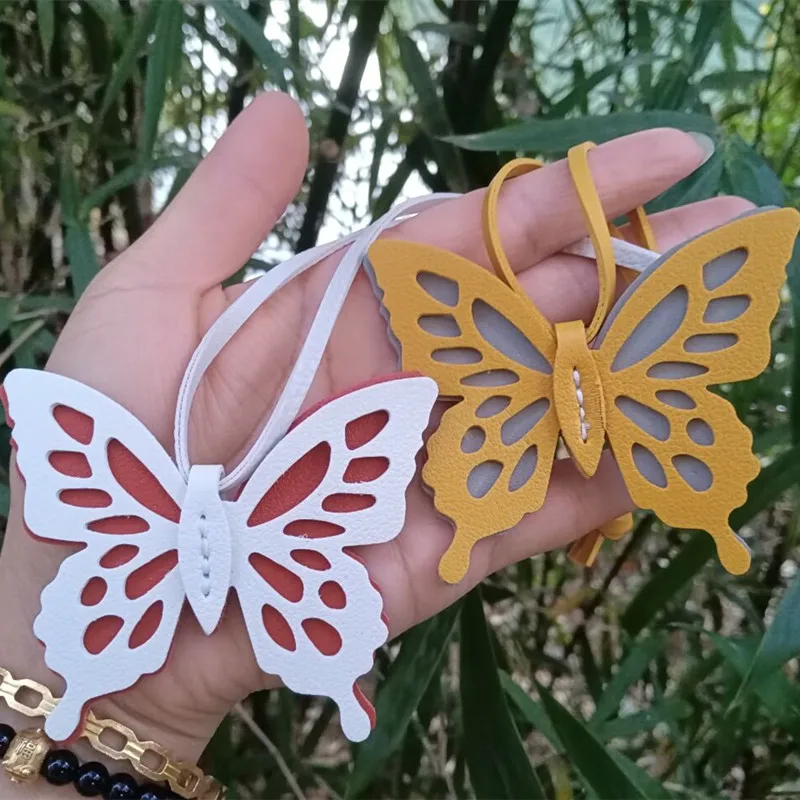 Cute Colorful Hollow Out Butterfly Keychains PU Keyrings Gift for Women Men Handbag Pendants Key Chains DIY Accessories