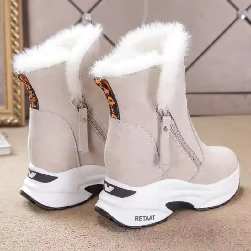 Women's Snow Boots Half High Tassel Shoes for Woman Mid Calf Elegant Heeled Wedge Heel Heels Chic Anti Skid Pu Winter 2024 Y2k