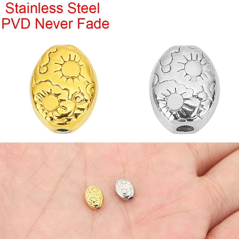 10pcs 6x8mm Oval Stainless Steel Necklace Bracelet Beads PVD Never Fade Large Hole Spacer Beads For Diy Jewelry Findings Making