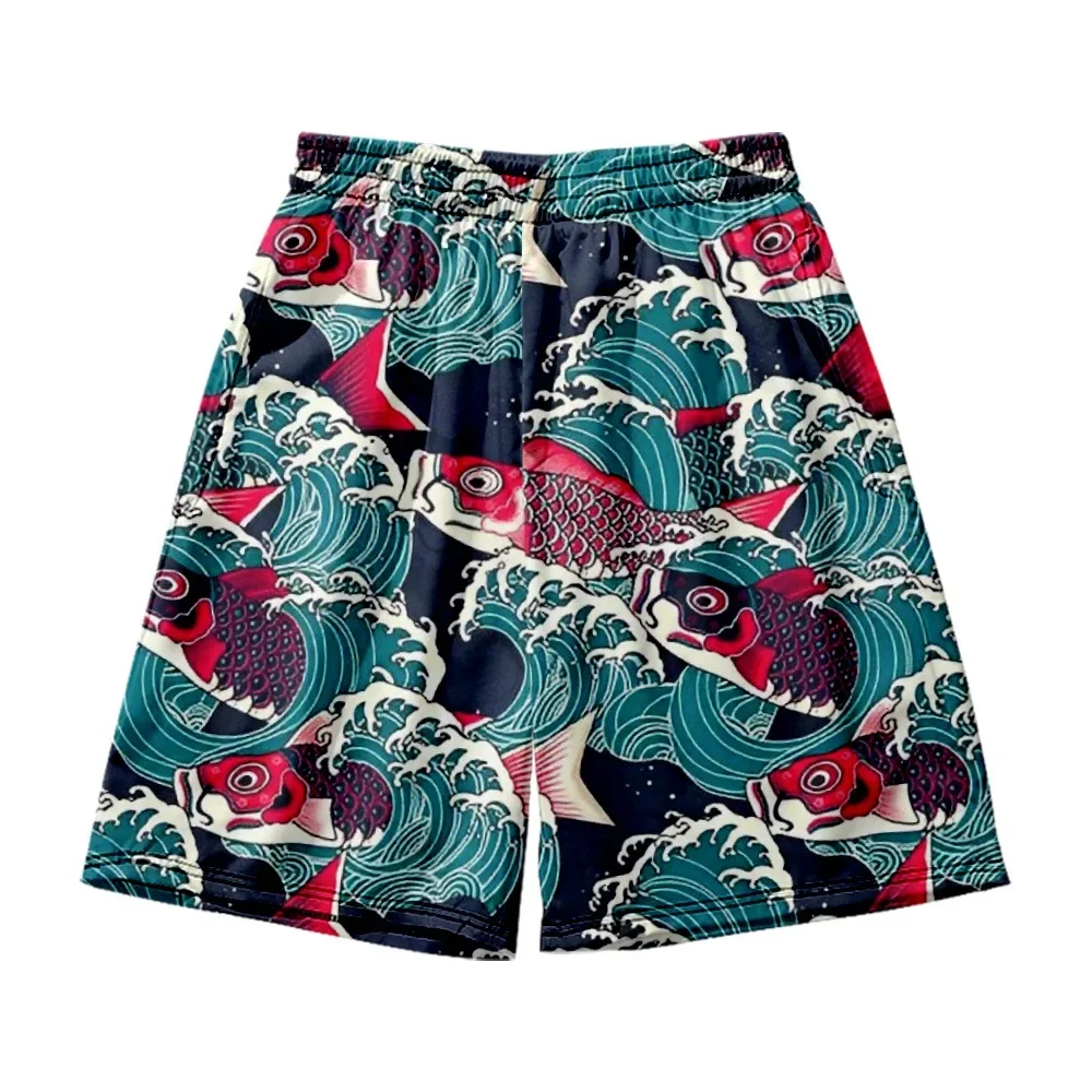Novo masculino casual respirável carpa impressão esportes shorts verão secagem rápida ginásio correndo shorts dos corredores de fitness praia calças curtas