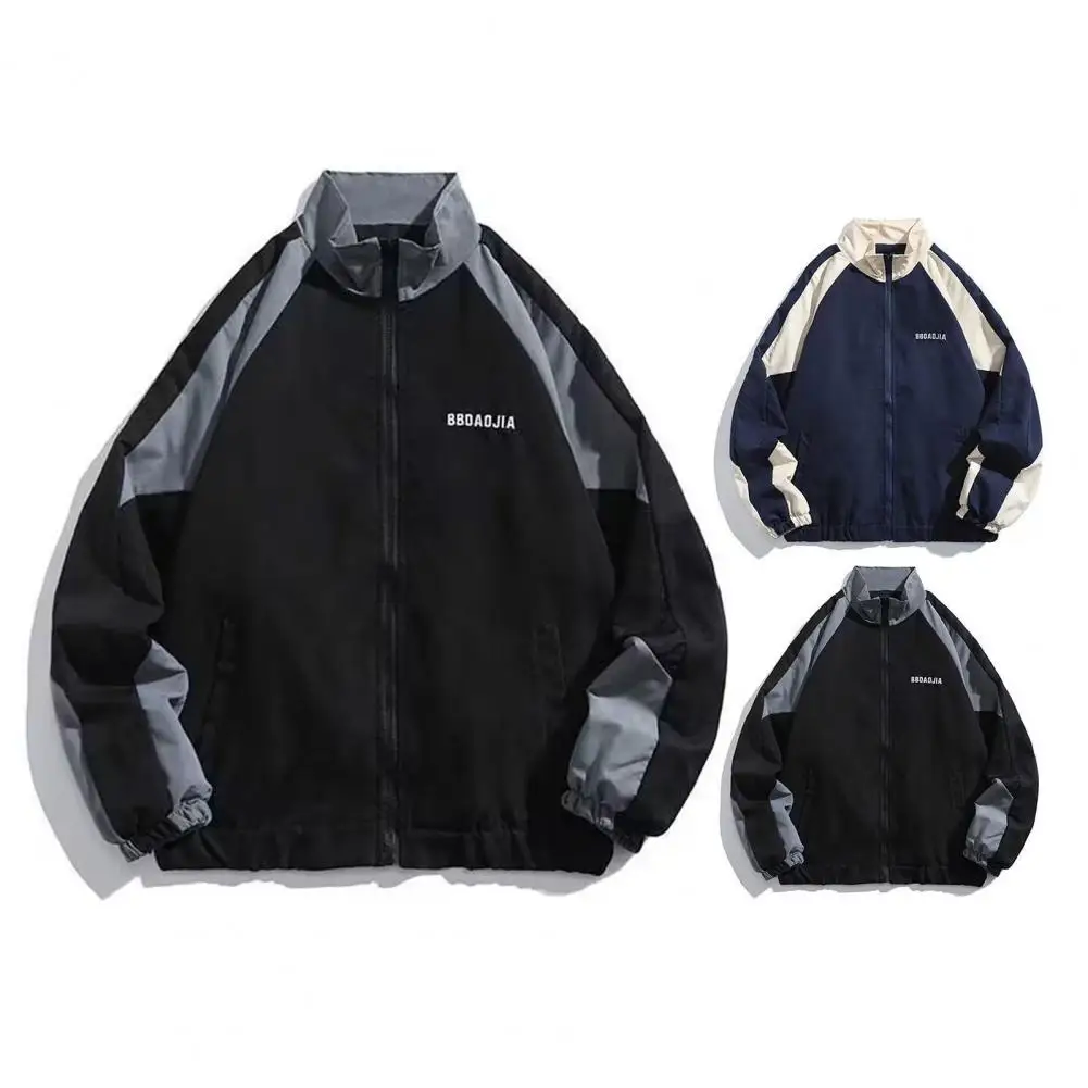 Jaket penahan angin pria dan wanita, jaket bergaya Hop trendi, kerah berdiri, mantel lengan panjang musim semi untuk pria dan wanita