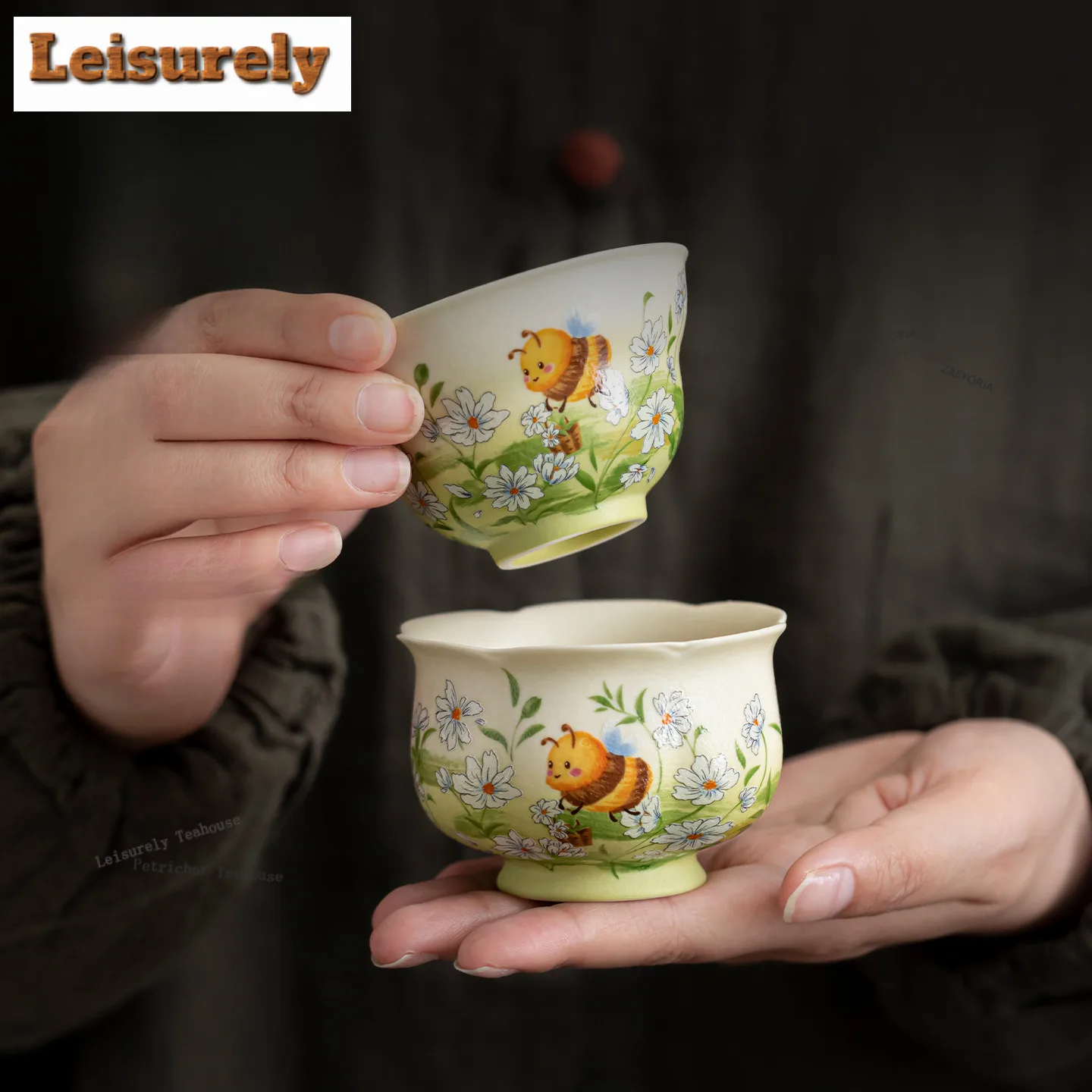 Rock Mineral White Flower Bee Teacup Luxury Tea Bowl Cup For Tea Tea-tasting Fragrance Cup Chazhan Master Cups Drinkware Craft