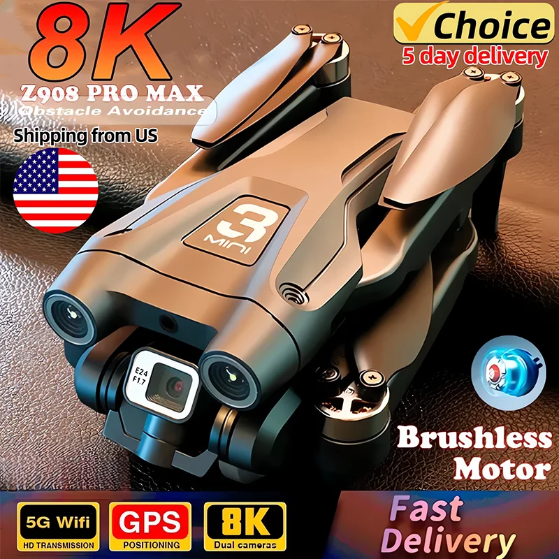 Z908 Pro Max GPS Drone Brushless 8K HD Dual Camera Optical Flow Obstacle Avoidance Foldable Quadcopter RC Distance 9000M