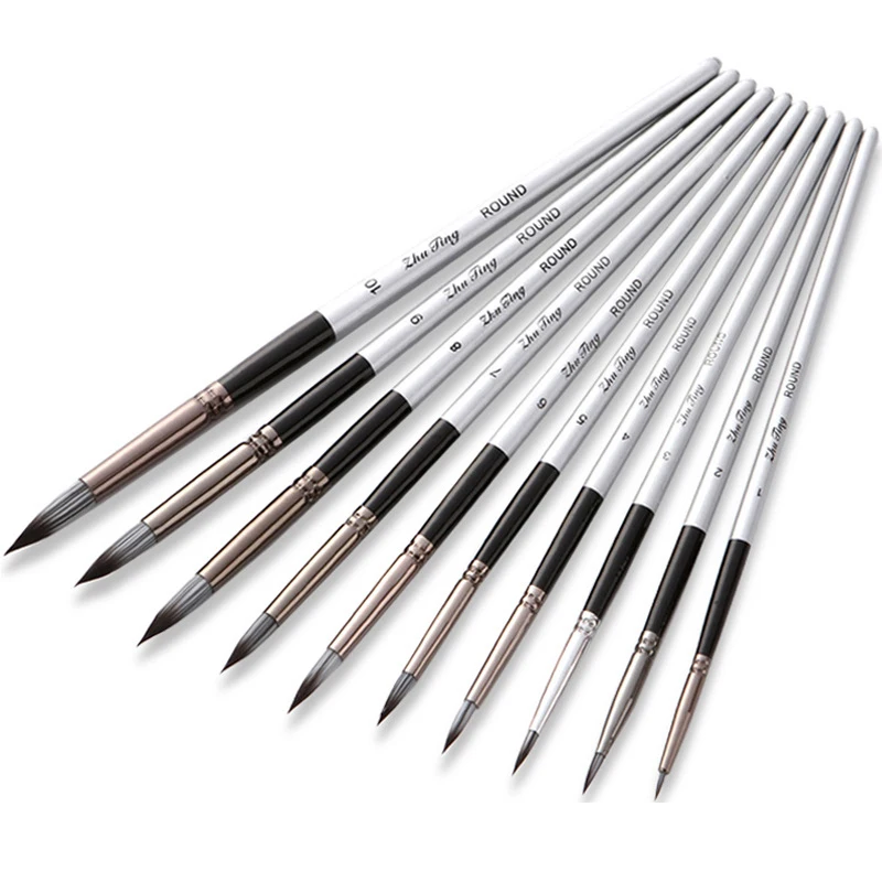 10pcs Nylon Hair Wooden Handle Watercolor Paint Brush Pen Set For Drawing Diy Oil Acrylic Painting Art Paint Brushes Supplies