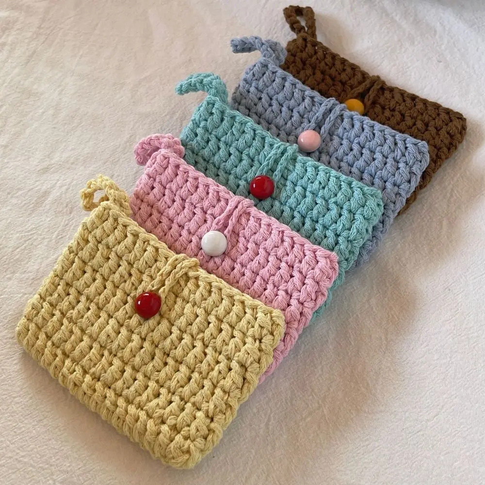 

Fashion Solid Color Weaving Card Bag Small Handmade Crochet Coin Purse Square Knitting Mini Handbags for Women