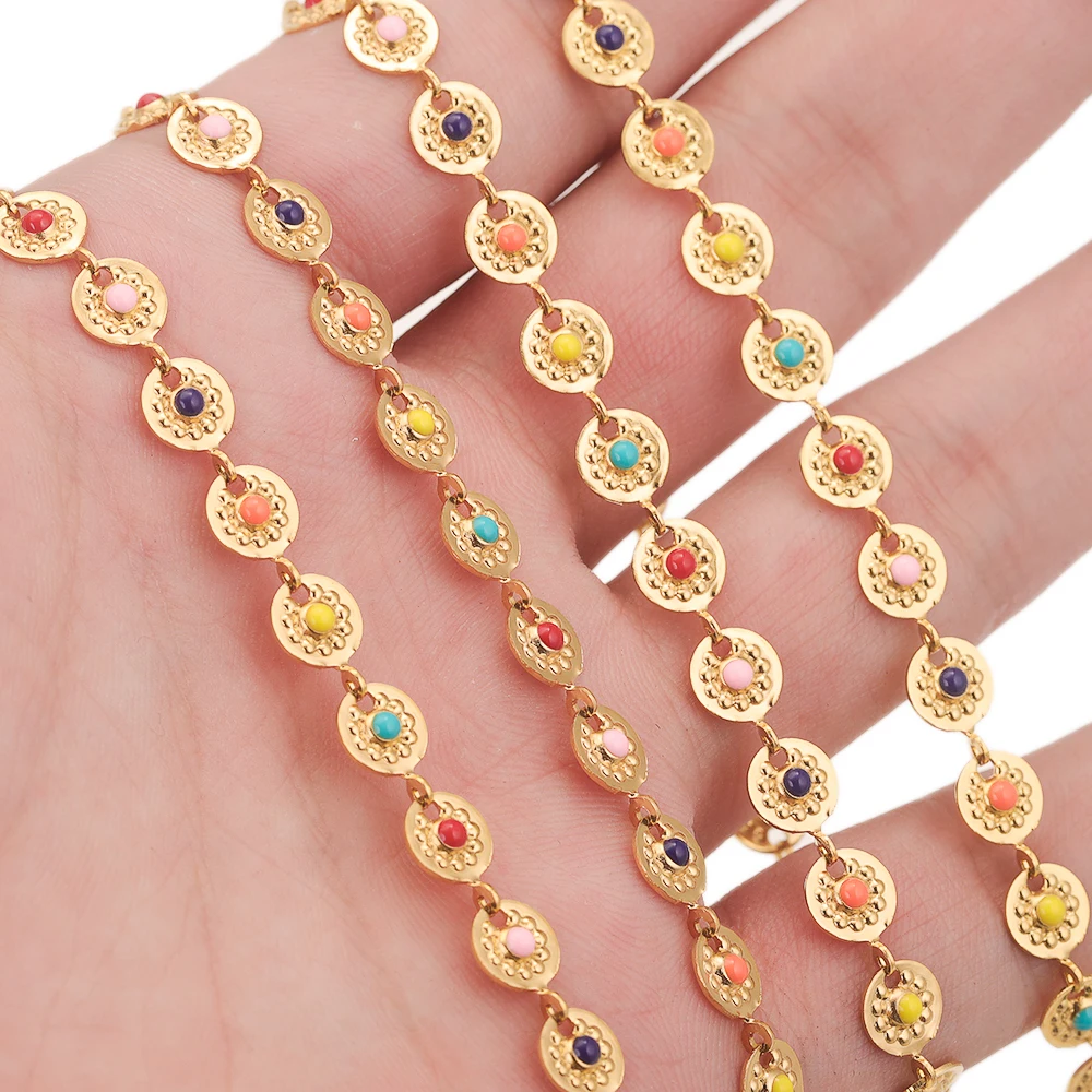 

1 Meter Stainless Steel Gold Plated Color Enamel Chain Round Vintage for DIY Bracelet Necklace Jewelry Making Supplies Wholesale