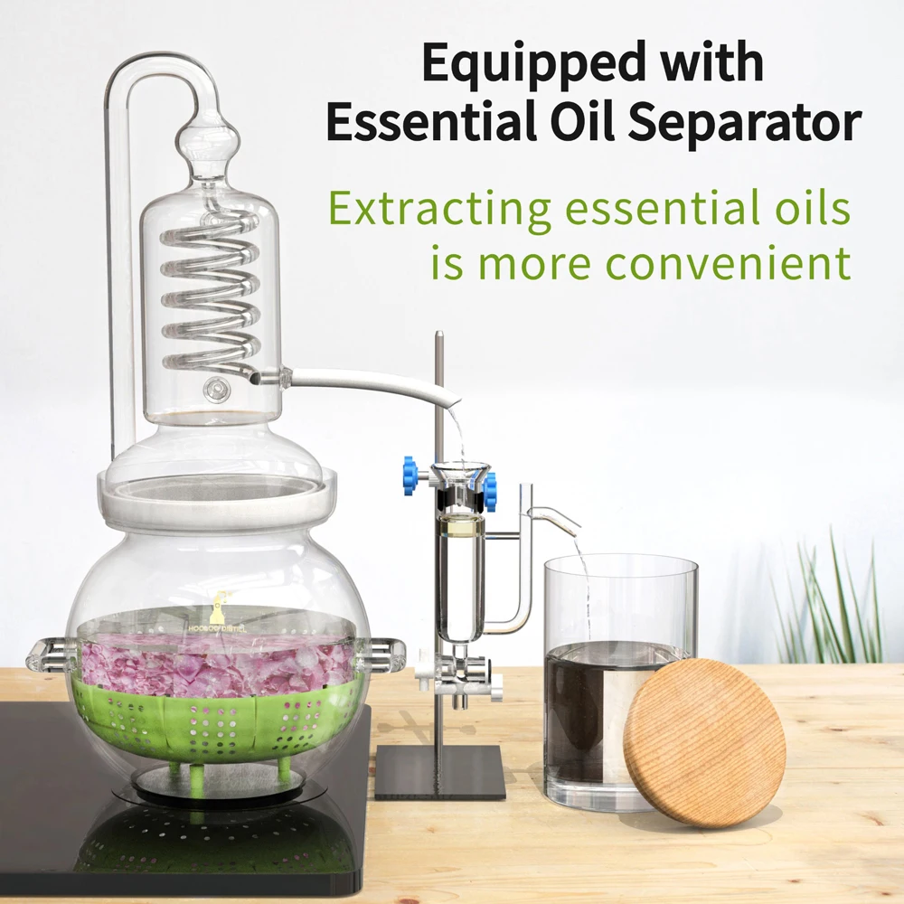 HOOLOO 4L Glass Distiller Hydrosol Hydrolat Essential Oil Water Still Machine Household Home Heating DIY Craft Making Equipment