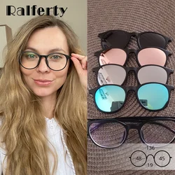 Ralferty Magnet Sunglasses Women Polarized 6 In 1 Eyeglass Frame With Clip On Glasses Men Round UV400 TR90 3D Yellow Oculo A2245