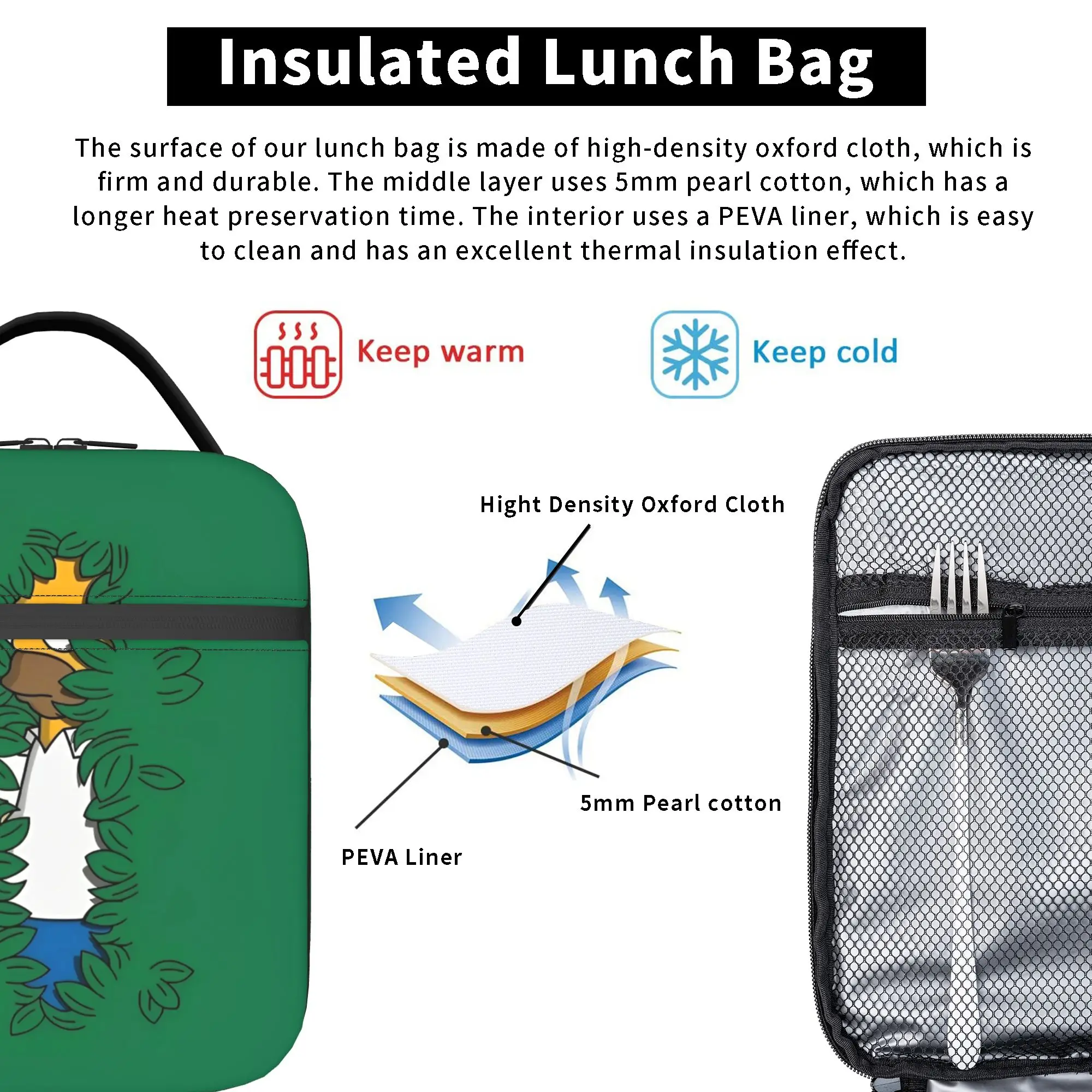 Homer In The Bushes S-Simpsons Lunchtasche, tragbare Lunchbox, Unisex, für die Schule, Designer-Kühltasche, Freizeit, wasserdichte Tragetasche, Lebensmitteltaschen – Detail 5