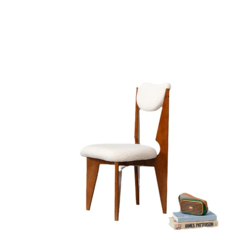 #Nordic retro lamb wool solid wood dining chair living room home designer leisure desk simple apartment