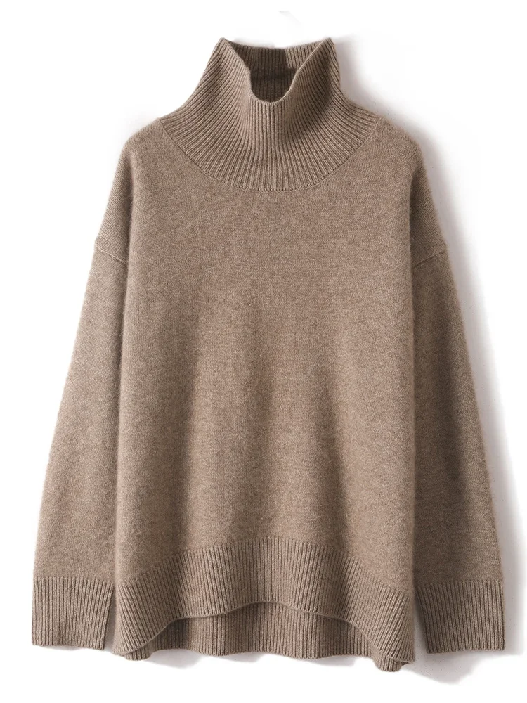 Maglione invernale in Cashmere spesso per donna Pullover con collo alto in puro Cashmere 100% caldo e sciolto con Base in maglia top per vento pigro