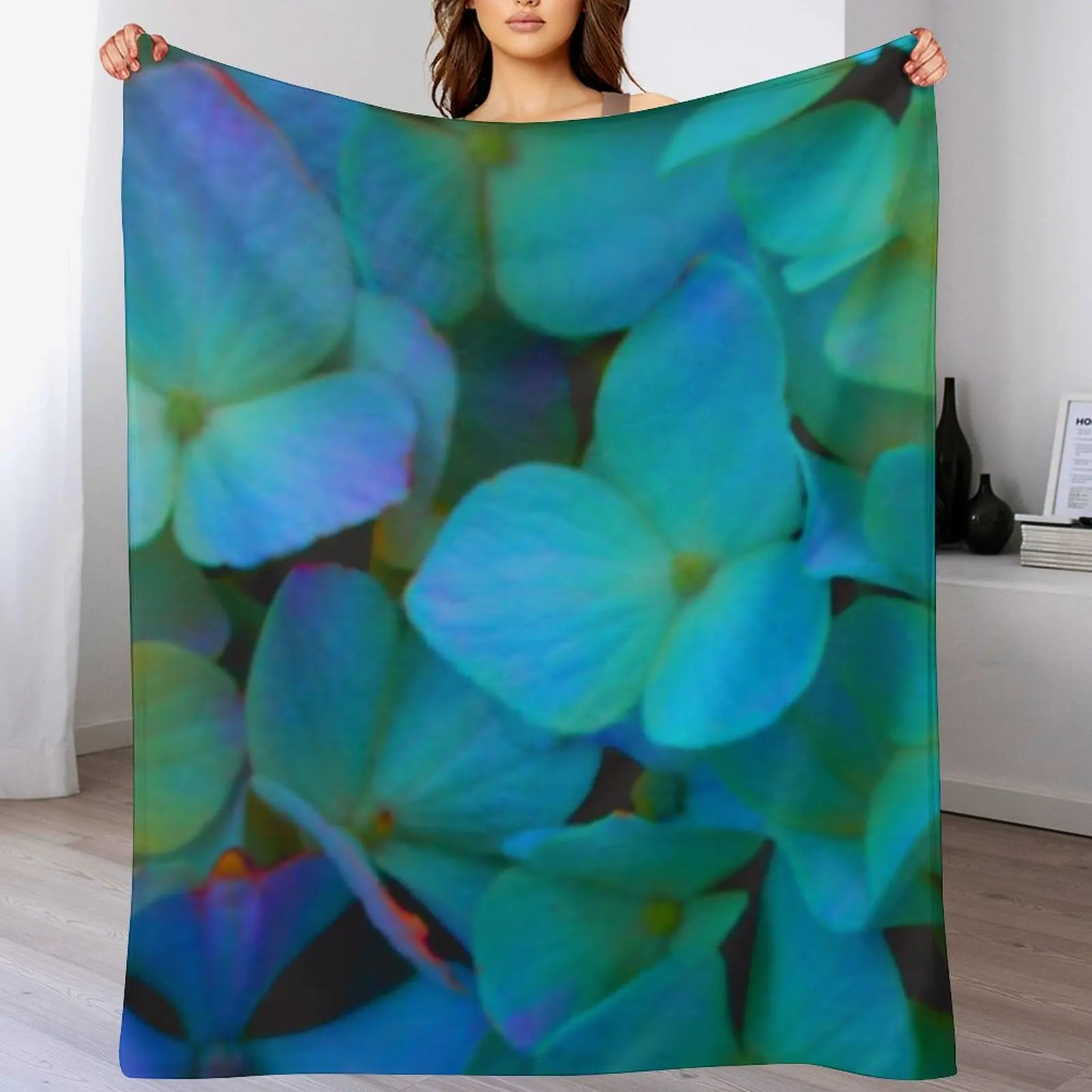 Teal Hydrangeas, teal flowers, pink hydrangeas, pink flowers, blue hydrangeas, blue flowers, purple purple flowers Throw Blanket