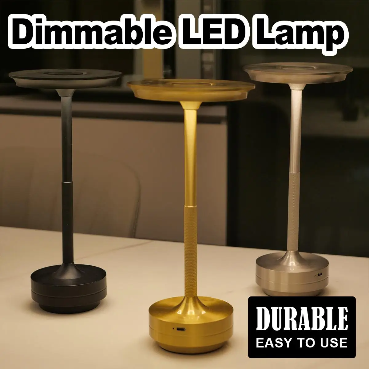 

3 Color Table Lamp Silver Rechargeable Lamps For Table Usb Led Touch Dimmable Black And Gold Gold Modern Creative Eye Protecting