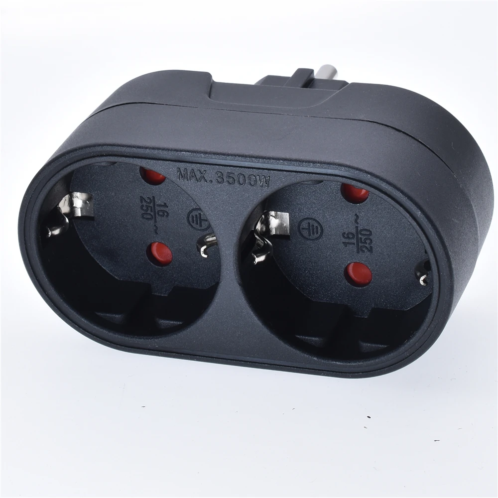 Adapter Converter Outlet Conversion Socket EU Power Travel 16A 250V AC Safety Door 1 to 2 Way European French Electrical Plug BK