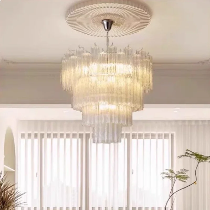 

SANDYHA Pink Glass French Style Pendant Lights LED Lamp Indoor Lighting Fixtures for Living Room Bedroom Elegant Home Decoration