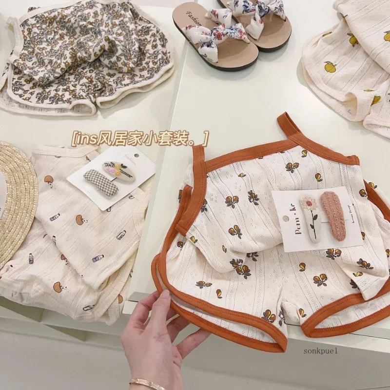 

2Pcs New Baby Girl Clothes Set Children Summer Kids Set Cute Cartoon Vest Shorts Tops Suit 2025