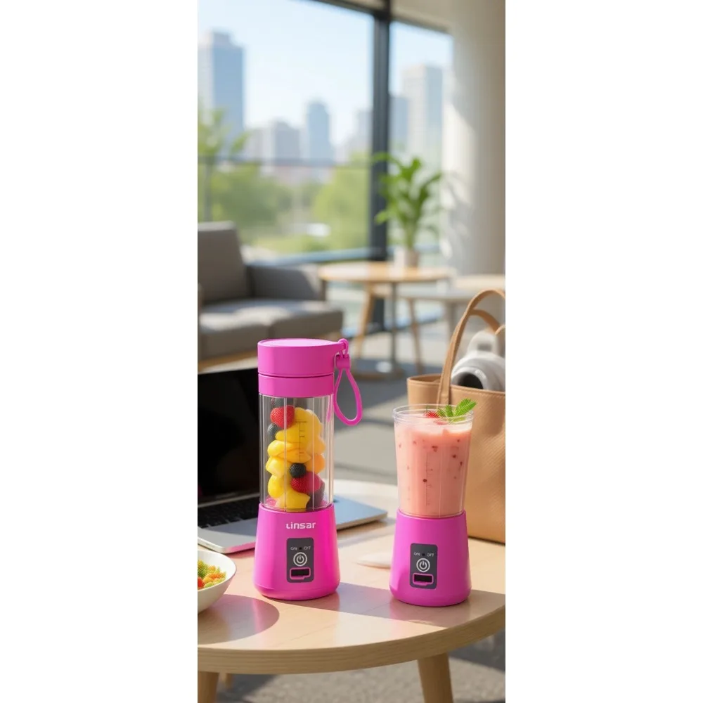 

Портативный розовый блендер для смузи с мощными лезвиями из нержавеющей стали, USB-зарядка, для дома, спортзала, путешествий