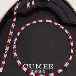 CUMEE Brand Fine Jewelry Cultivate Synthetic Ruby Gemstone CZ Women 925 Sterling Silver Gold Plated