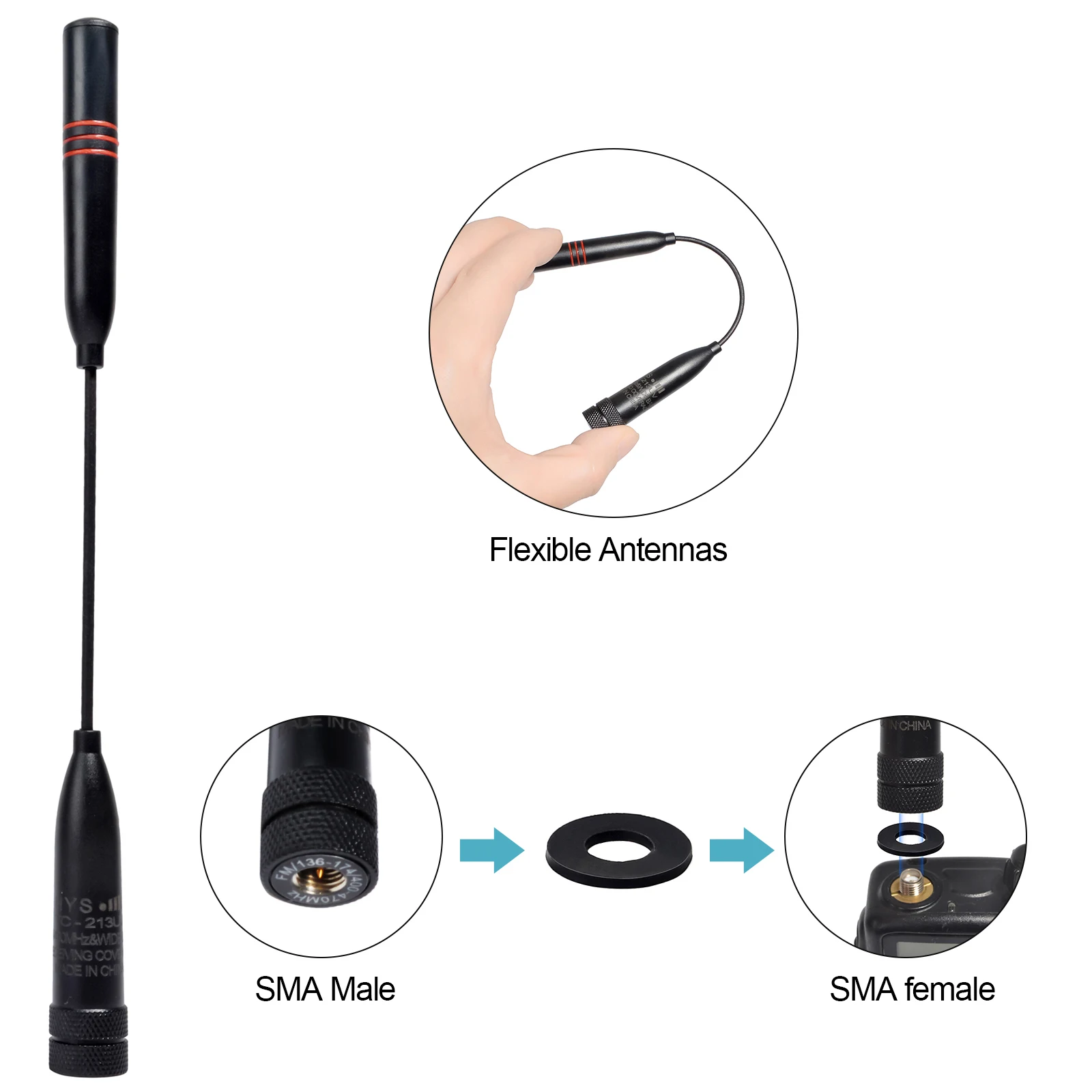 Antenna maschio SMA da 2 m 70 cm, antenna morbida VHF UHF per radio Walkie Talkie 136-174/400-470 Mhz YAESU/Vertex VX-3R VX-6R VX-150 FT-60R