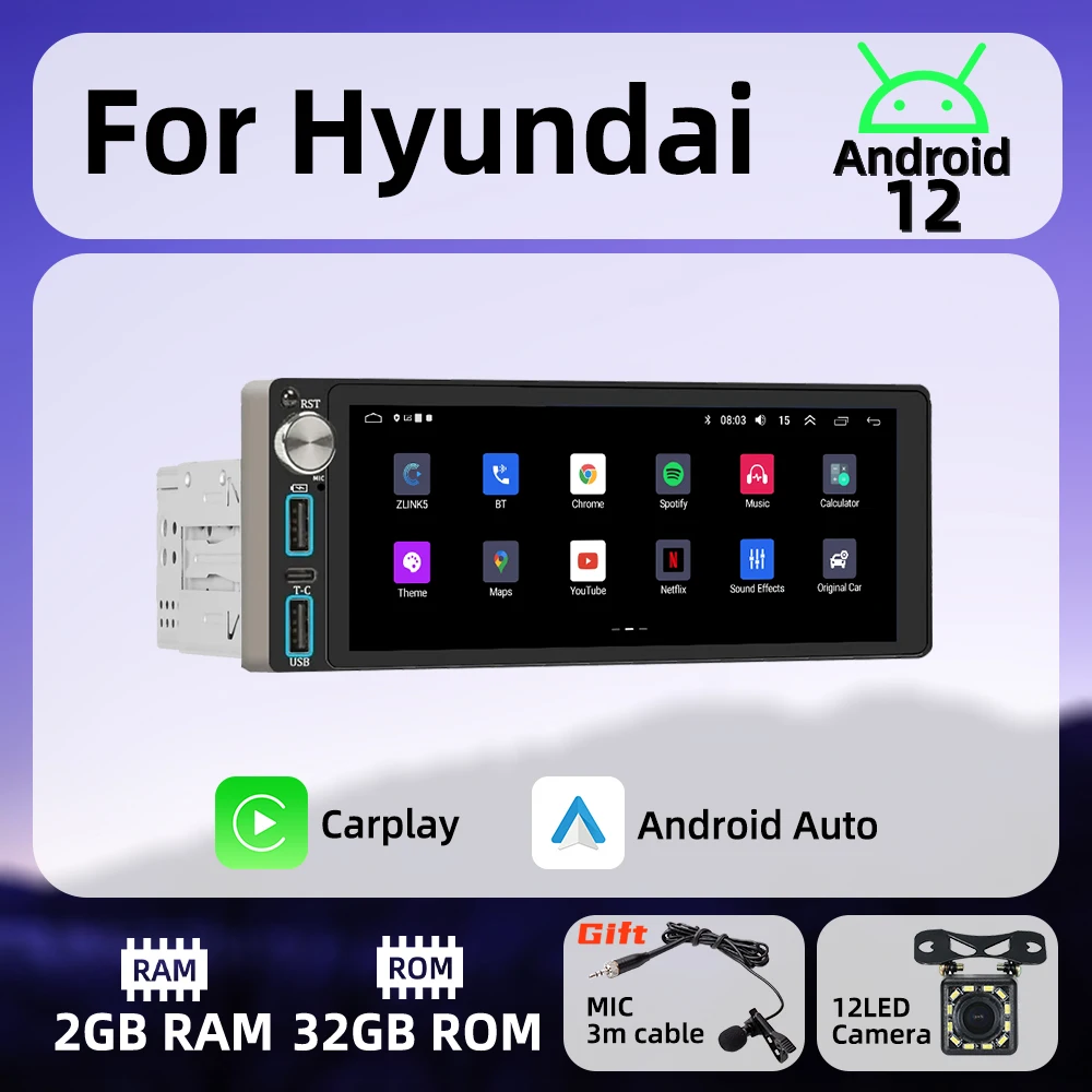 

Wireless Carplay Android Auto Autoradio 6.86" 1Din Radio Android Car Multimedia for Hyundai Stereo Head Unit GPS Navigation Wifi