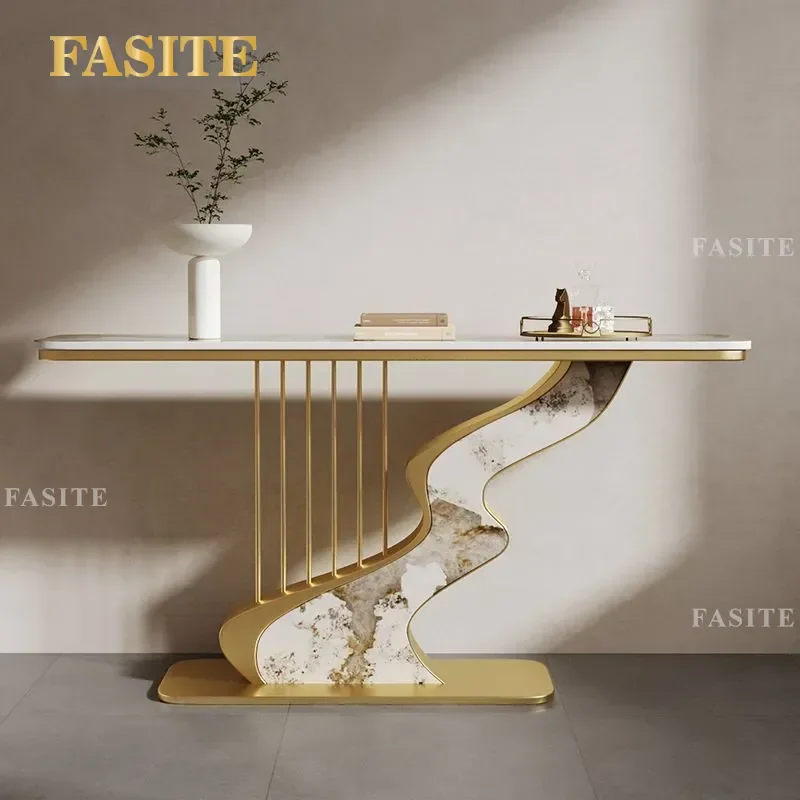 For Modern Simple Semicircular Rock Slab Entrance Table Light Luxury Hotel Creative Decoration Against The Wall Foyer Console