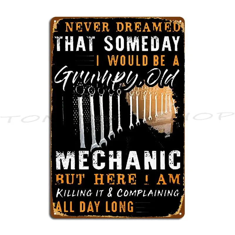 Grumpy Never Underestimate An Old Man With Mechanic Skills Mechanic Oil Splatter is man glitter  Metal Plaque