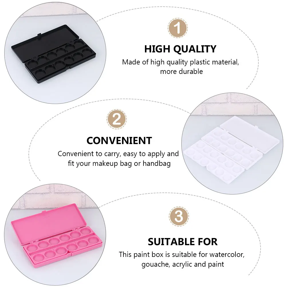 3pcs Watercolor Pigment Mixing Case Nail Art Drawing Tray Portable Makeup Paint Color Plate Durable Plastic Leakproof Design