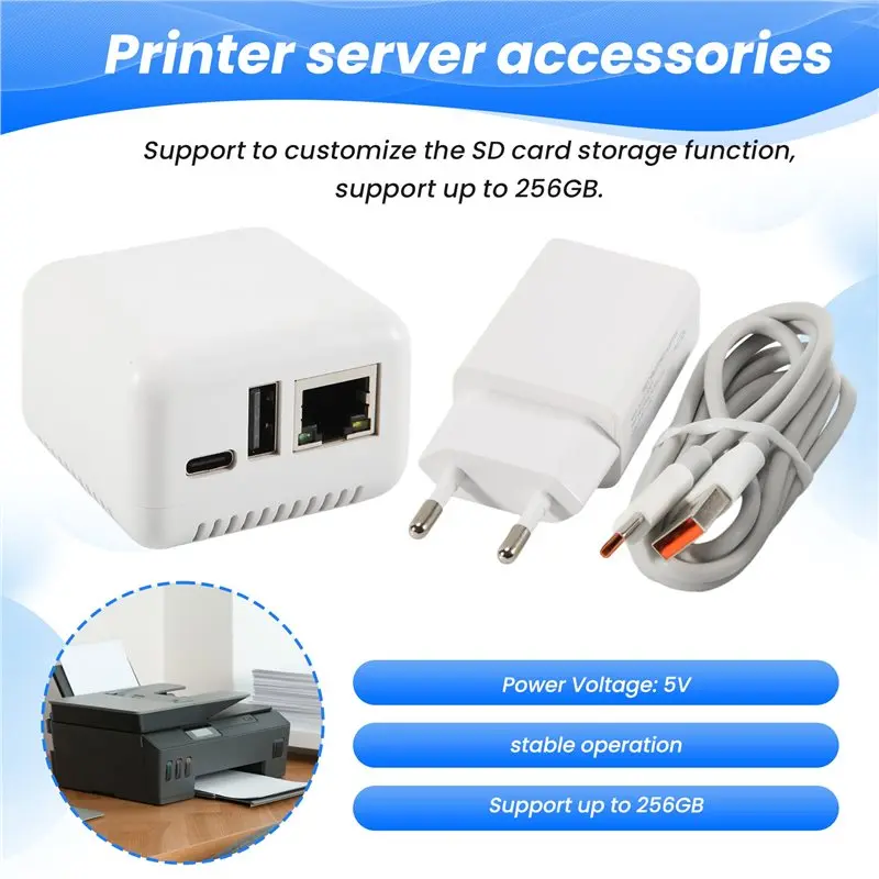 1PCS NP330 Network USB 2.0 Print Server USB2.0 Mini Printer Server RJ45 Connection 100Mbps For Androids Phones EU Plug User-Frie