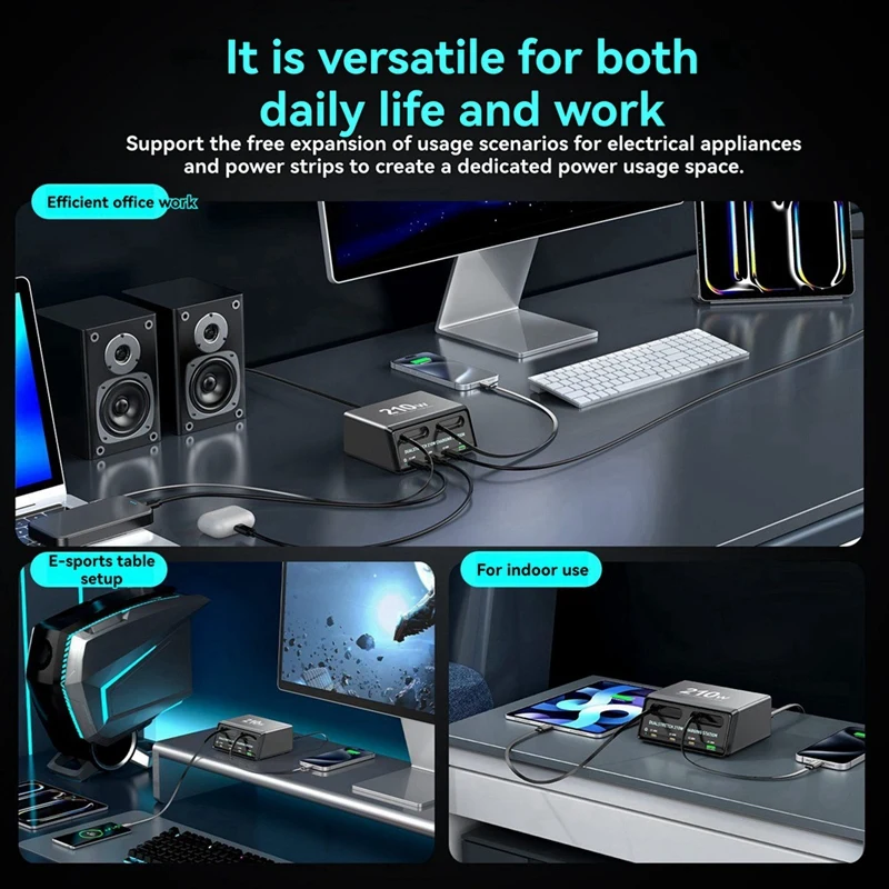 210W 6 in 1 Charging Station with Retractable USB-C Cable Fast Charger for Tablet PC Phones Multiple Devices EU Plug  -Miuai】
