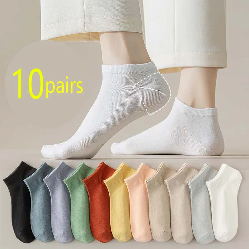 10Pairs Women Cotton Socks Short Crew Ankle High Quality Breathable Summer Compression Casual Fashion Low-Cut Sock for Female