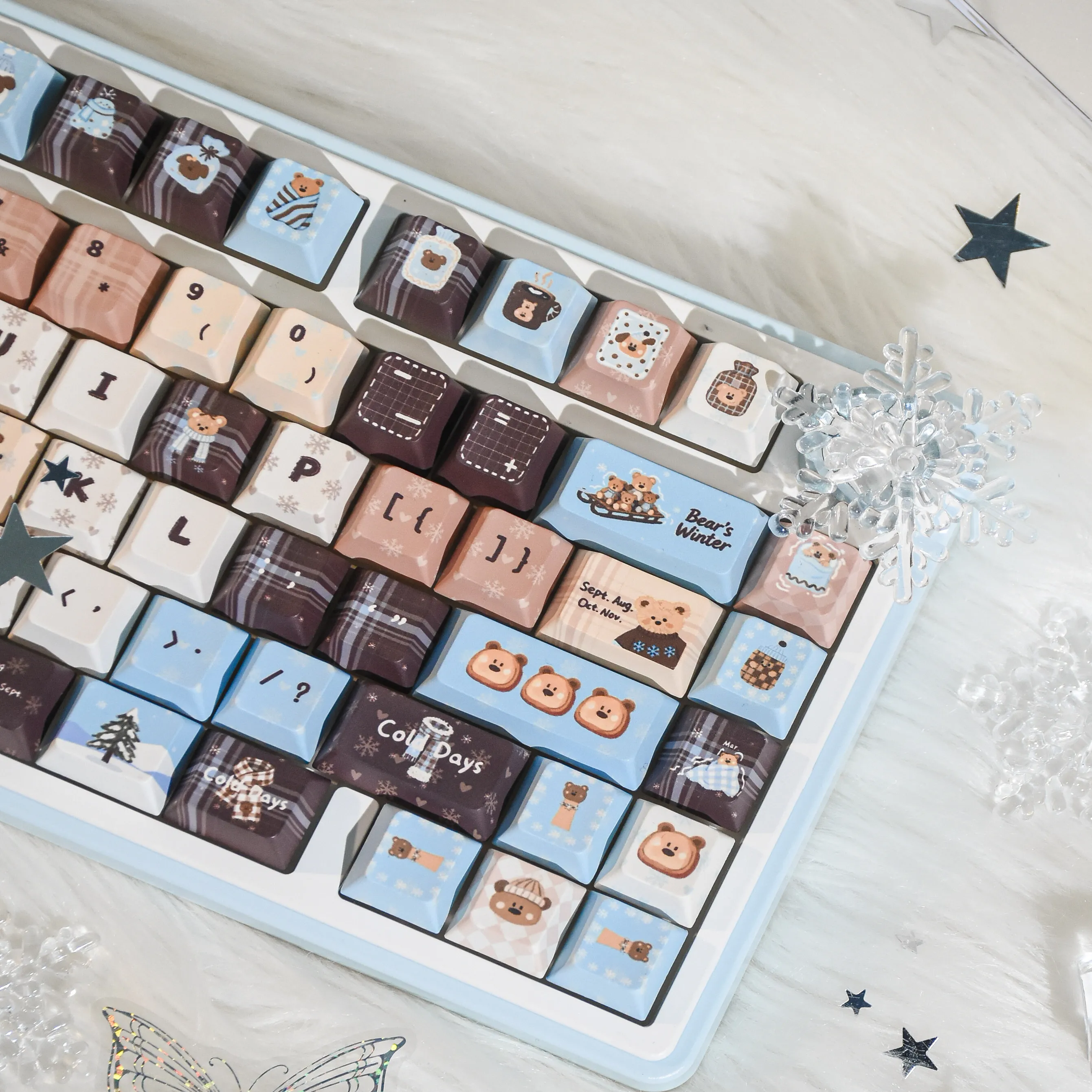 MAIMOOO Keycaps - Winter Diary Of A Little Bear Cherry Pbt 130 K Cartoon Cute Blue Aula Ajazz Keyboard Keycaps