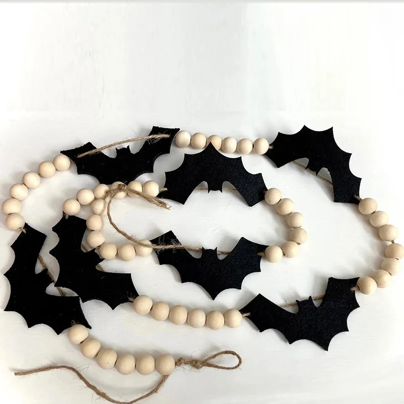 1 PCS Bat Wooden Beads Garland Wall Hanging Banner for Fireplace Mantle Halloween Eve Home Spooky Party Backdrop Decorations