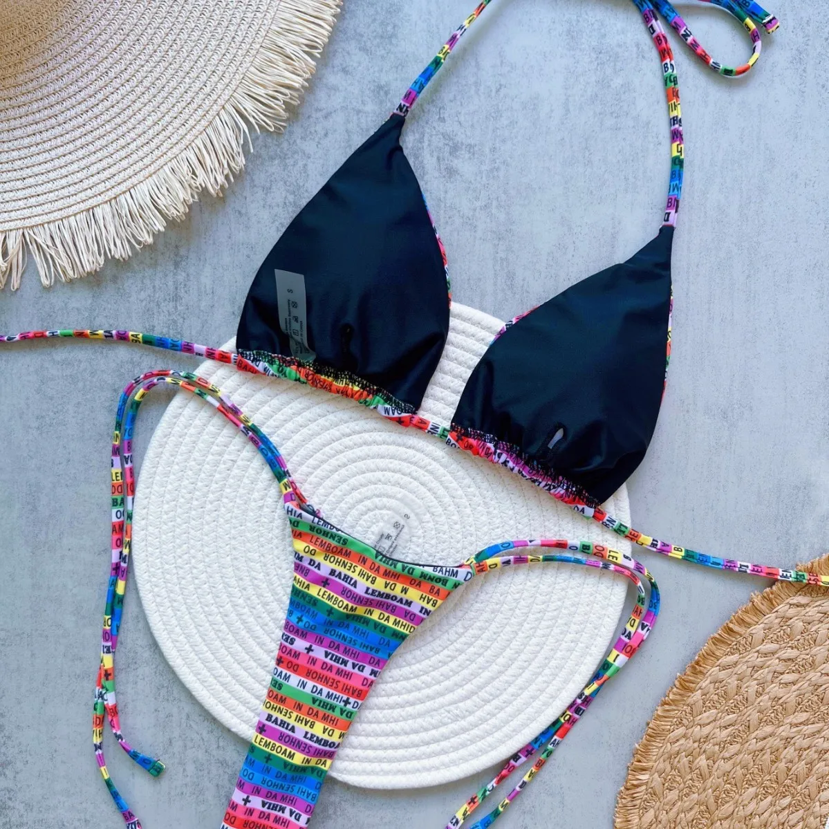 Letter Print Strap Bikini Suit Low Waist Strap Fashion Biquini Tankini Swimsuits Swimwear Bathing Suit Women مايوه نسائي للسباحة