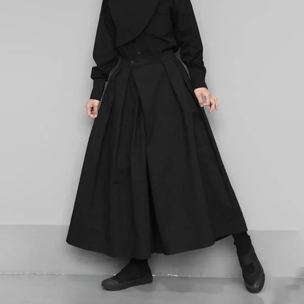 

Streetwear Gothic Dark Style Cropped Hakama Pants Wide Leg Pants 2024 New Large Size Design Sense Samurai Pants Mens Clothing