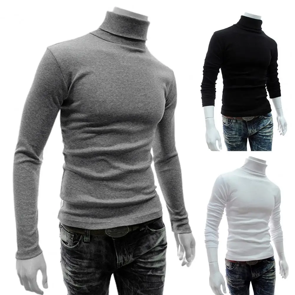 Fashion Autumn Pullover  Solid Color Skin-friendly Men Pullover  Turtleneck Slim Fit Autumn Pullover