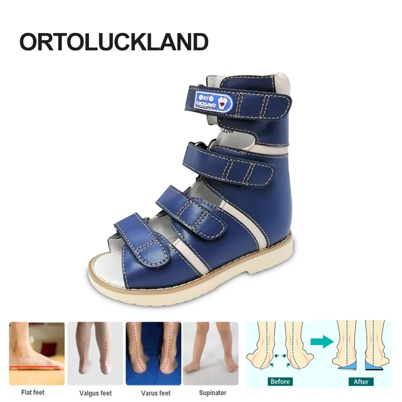 Boys Gray Children High Top Sandals Leather Orthopedic Shoes For Kids Clubfoot  Ankle Support Flat Feet Footwear Size 20-34