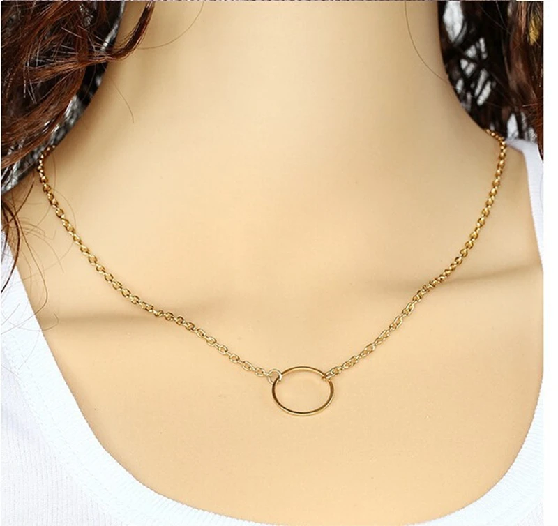 2024 Tredy Neue Minimalistische Kreis Anhänger Halsketten für Frauen Eternity Collares Gold Farbe Kette Einfache Design Hals Schmuck – Detail 6