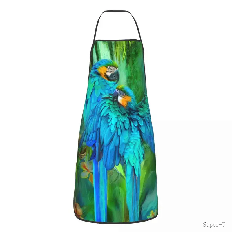 Custom Bib Tropic Spirits Macaw Couple Parrot Birds Apron Unisex Adult Chef  Cooking Tropical Plant Tablier Cuisine Painting