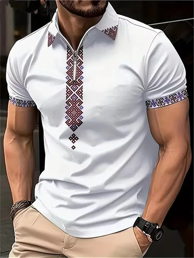 Short Sleeve Fashion Zippers Men's Simple Polos T-Shirts Summer 3D Printed Street Male White POLO Tee 6XL Plus Size Casual Tops