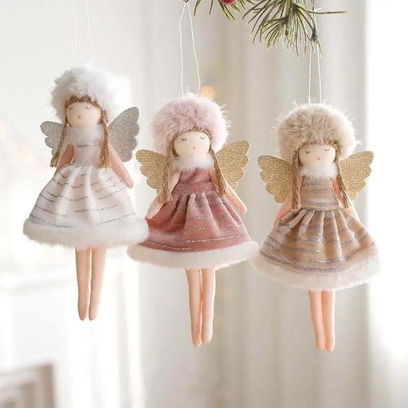 Decorative Plush Angel Pendants Velvet Decorative Ornaments Portable Bound Foot Angel Christmas Decor for Christmas Tree Balcony