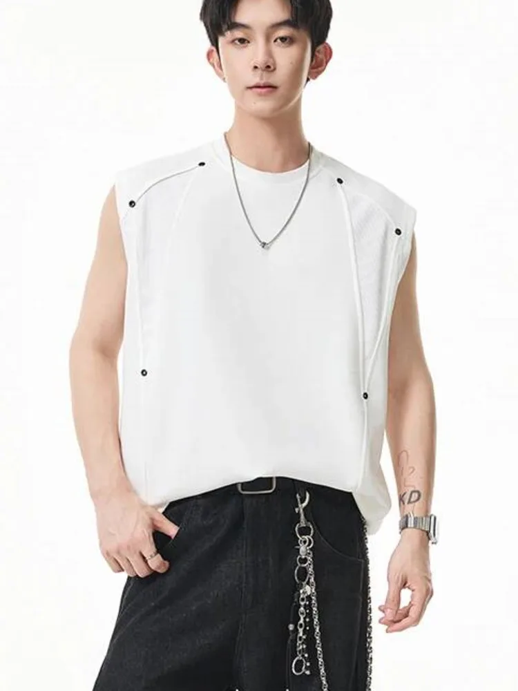 Simple Ribbed Men's Tank Top Summer New Fashion Crew Neck Functional Top Black And White Sleeveless T-shirt CM4Q