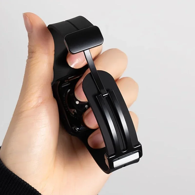 สายแม่เหล็กสำหรับสายนาฬิกาแอปเปิ้ลวอทช์ 46 มม. 45 มม. 44 มม. 49 มม. 42 40 41 สายซิลิโคน Correa iWatch Series 10 9 8 SE 7 6 5 Ultra 2