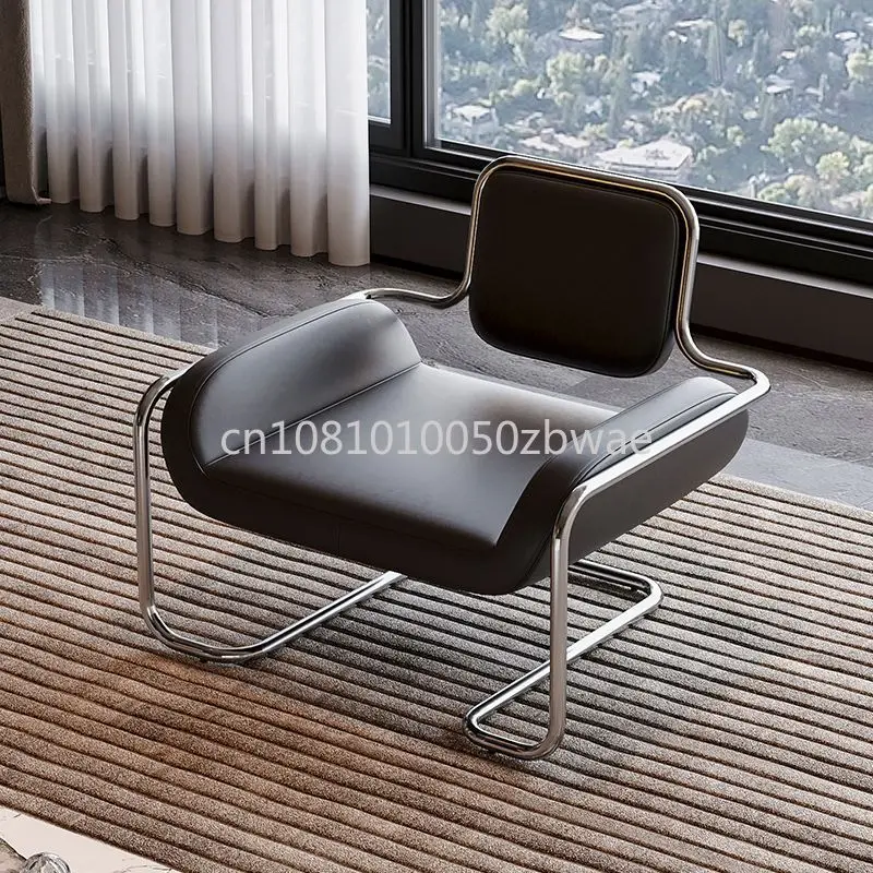 Medieval Stainless Steel Irregular Nappa Leather Convex Chair Light Luxury Minimalist Home Leisure Single Sofa Chair