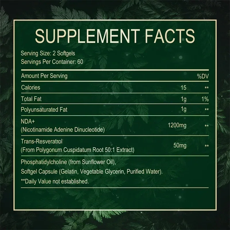 NAD+ Resveratrol -  Antioxidant, Supports Skin Health, Enhances Cellular Energy, Maintains Vitality, Healthy Aging