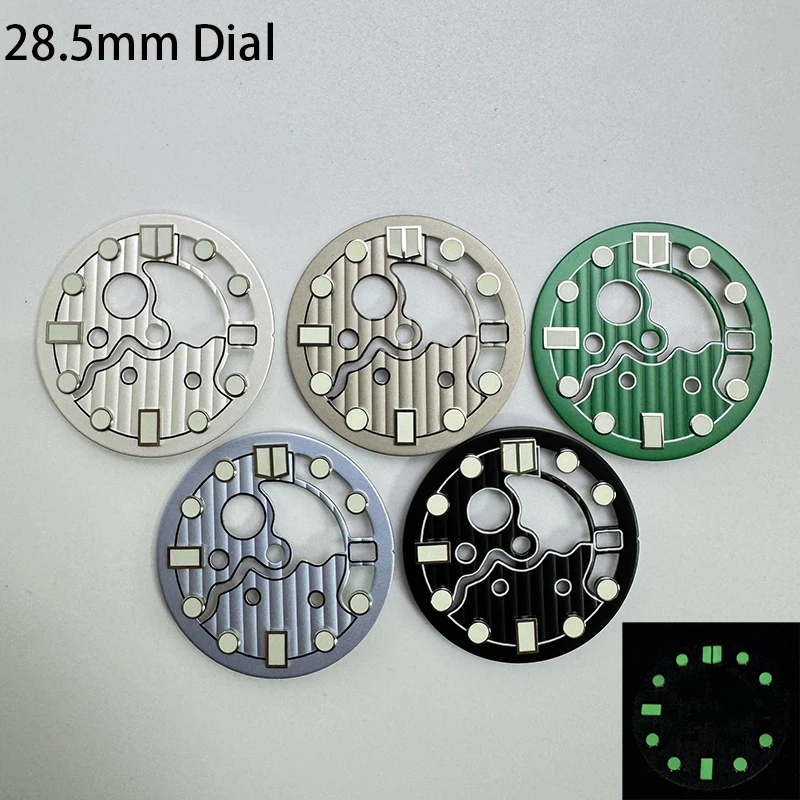 28.5mm No Logo Dial Hollow Out Design Green Luminous Dial New Diary Watch Dial for NH35/NH36/4R/7S Movement Modified Repair