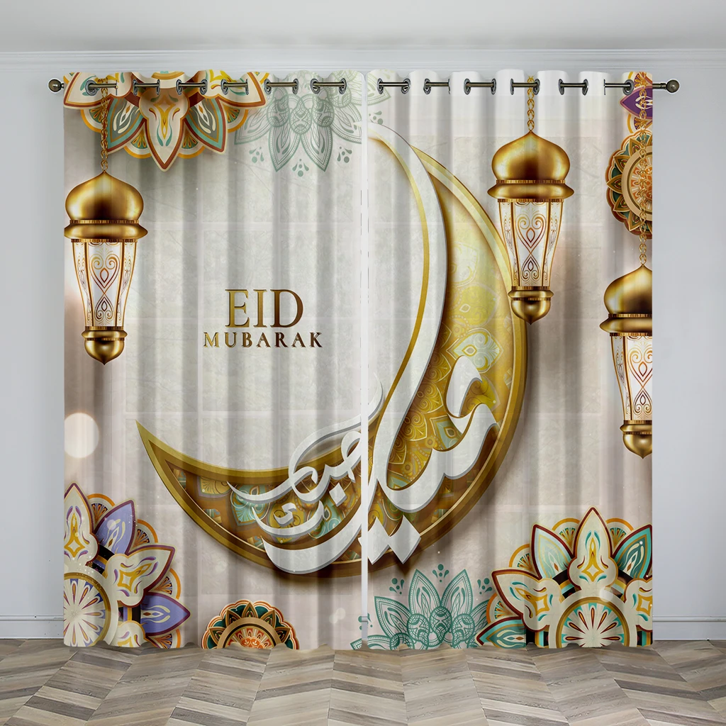 Eid Al Fitr Home Decorative Curtains Islamic Ramadan Festival Curtains 2 Panel Deluxe Living Room Bedroom Decorative Curtains